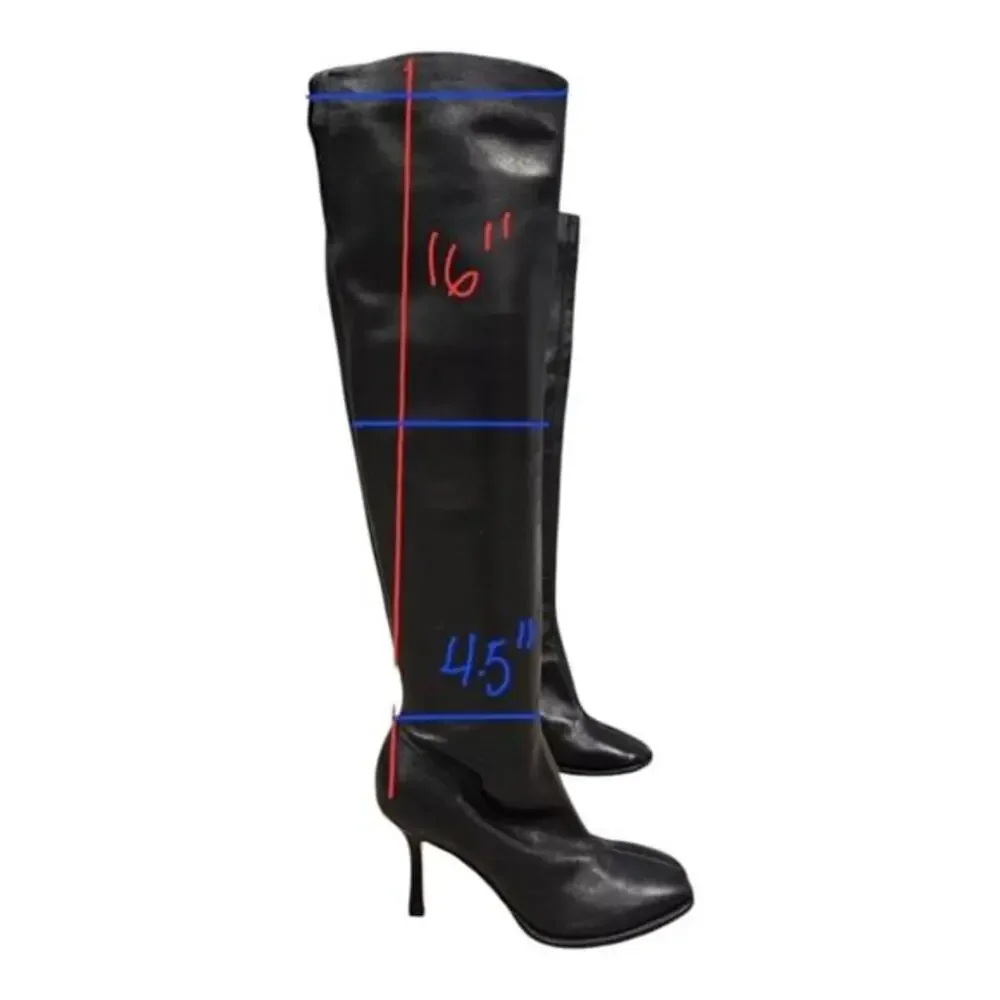 Jeffrey Campbell Ziletta‎ Black Leather Over The Knee Boots Heel Dressy Party